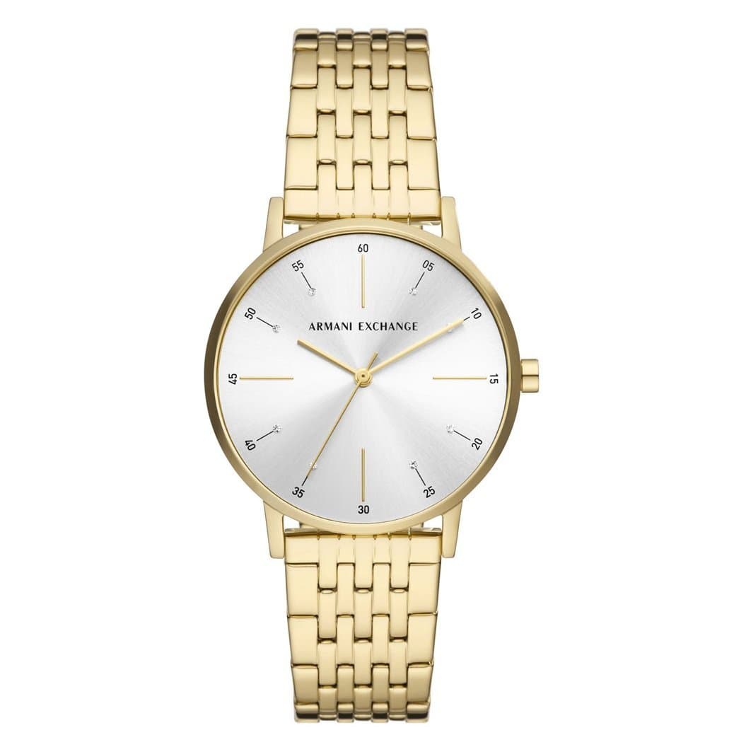 Γυναικείο Ρολόι Armani Exchange Crystals AX5579 με Χρυσό Μπρασελέ & Ασημί Καντράν