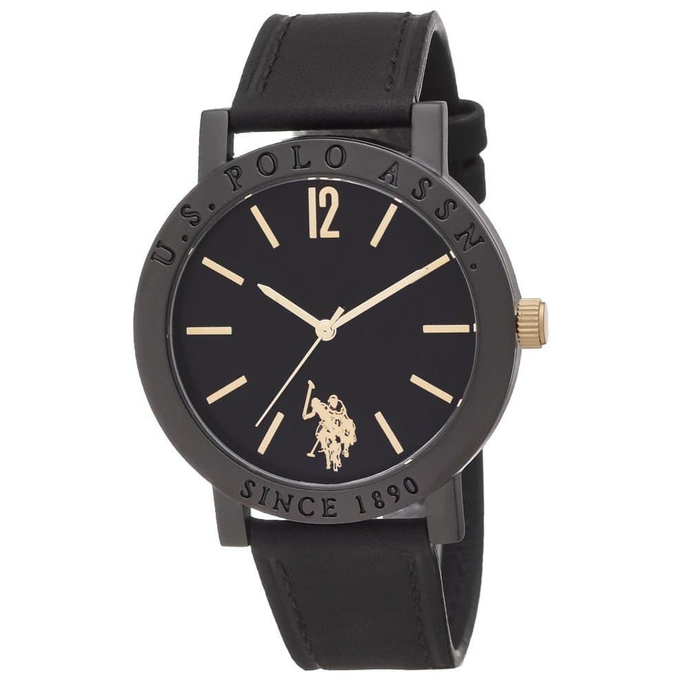 Ανδρικό Ρολόι U.S. Polo Assn. Roman USP4931YG με Μαύρο Δερμάτινο Λουράκι