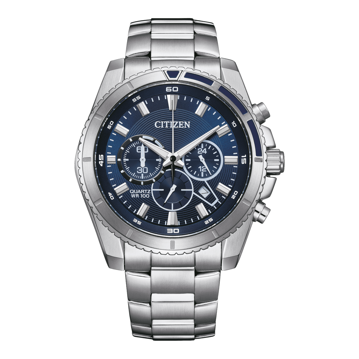 Ανδρικό Ρολόι Citizen AN8201-57L Chronograph με Μπλε Καντράν & Ατσάλινο Μπρασελέ, 44mm