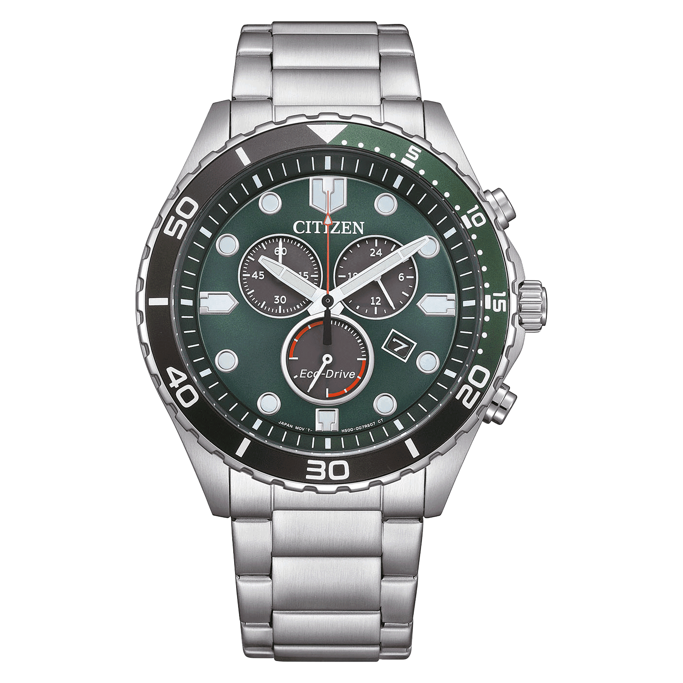 Ανδρικό Ρολόι CITIZEN AT2561-81X Eco-Drive Chronograph με Πράσινο Καντράν & Ατσάλινο Μπρασελέ