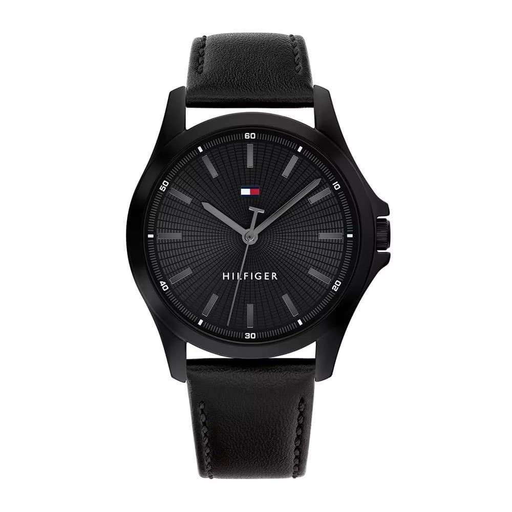 Ανδρικό Ρολόι Tommy Hilfiger Bruce 1792190 – Μαύρο Δερμάτινο Λουράκι, Μαύρο Καντράν 43mm