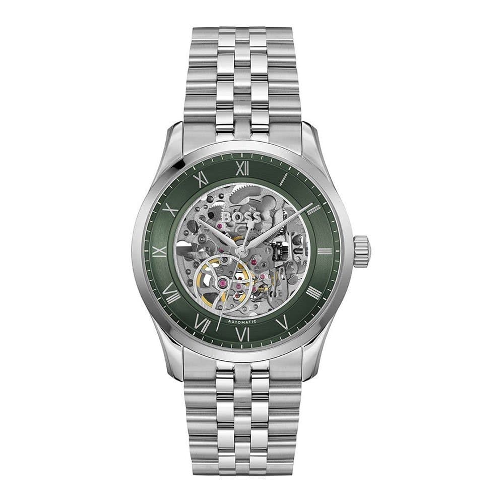 Ανδρικό Ρολόι BOSS Automatic 1514236 – Skeleton Ασημί/Πράσινο Καντράν, Ατσάλινο Μπρασελέ 41mm