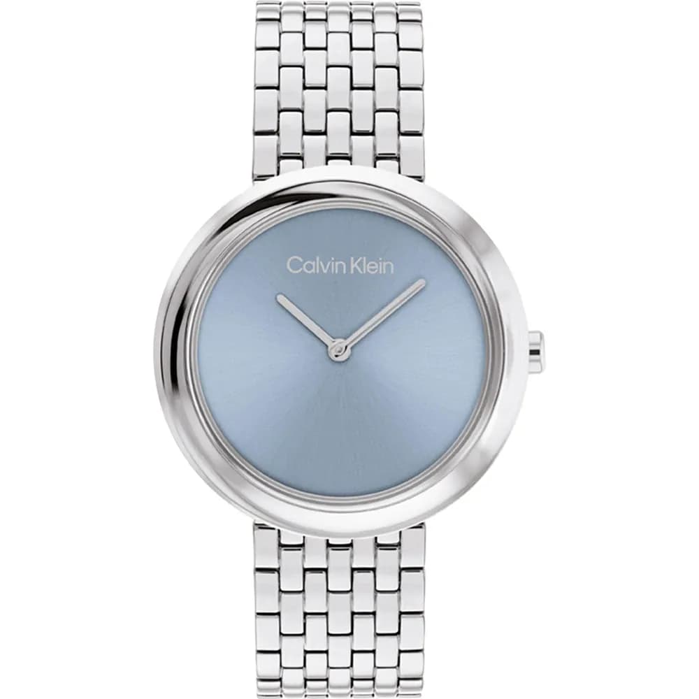 Γυναικείο Ρολόι Calvin Klein Twisted Bezel 25100065 – Ασημί Μπρασελέ, Γαλάζιο Καντράν 34mm
