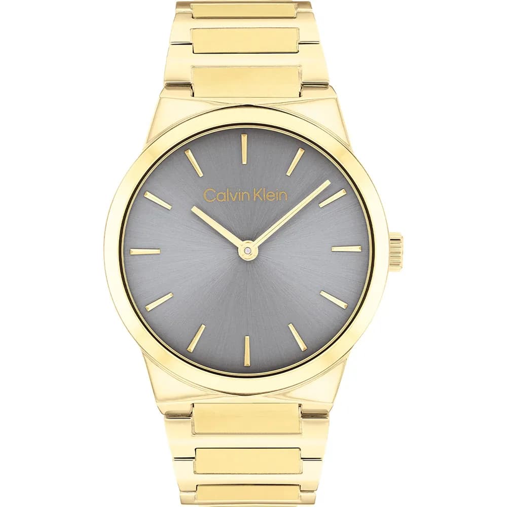 Γυναικείο Ρολόι Calvin Klein Linear Elegance 25100082 – Χρυσό Μπρασελέ, Γκρι Καντράν 36mm
