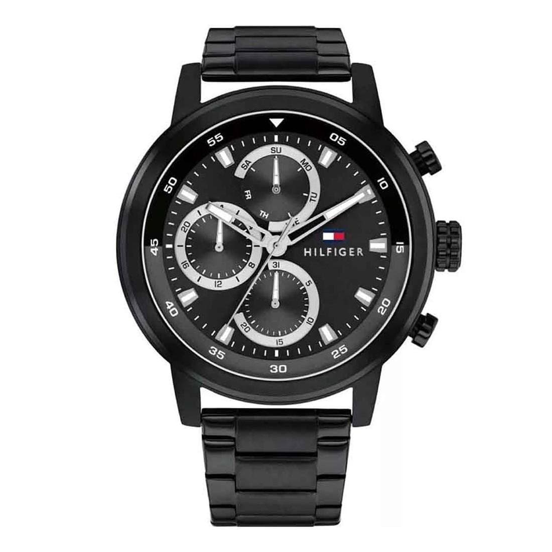 Ανδρικό Ρολόι Tommy Hilfiger 1792217 με Μαύρο Μπρασελέ & Μαύρο Καντράν 46mm