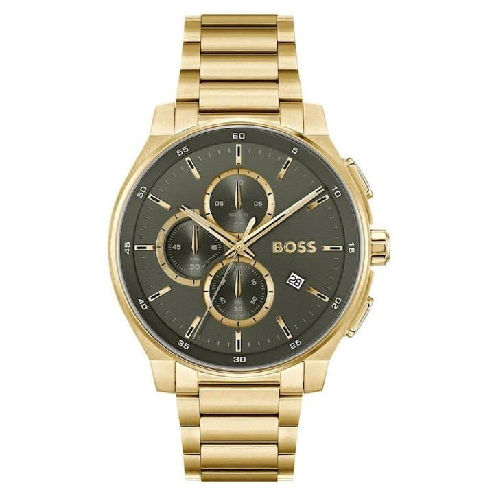 Ανδρικό Ρολόι Hugo Boss Peak – Χρονογράφος, Χρυσό Μπρασελέ, Πράσινο Καντράν 44mm