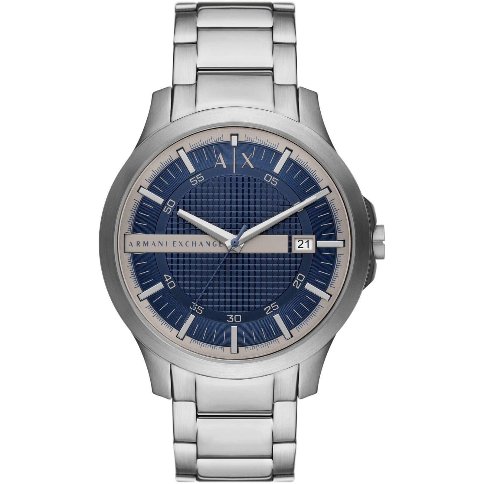 Armani Exchange – Ανδρικό Ρολόι 46mm με Μπλε Καντράν και Ασημί Μπρασελέ
