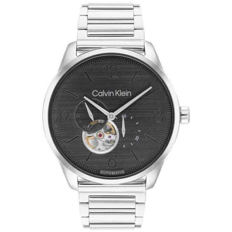 Ανδρικό Ρολόι Calvin Klein Esteem 25200387 – Αυτόματο, Ασημί Μπρασελέ, Γκρι Καντράν 44mm