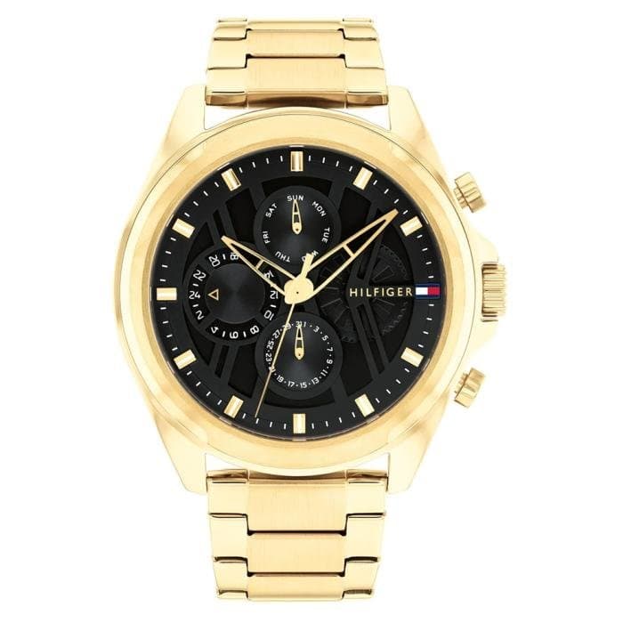 Ανδρικό Ρολόι Tommy Hilfiger Jax – Χρυσό Ατσάλινο Μπρασελέ, Μαύρο Καντράν 48mm