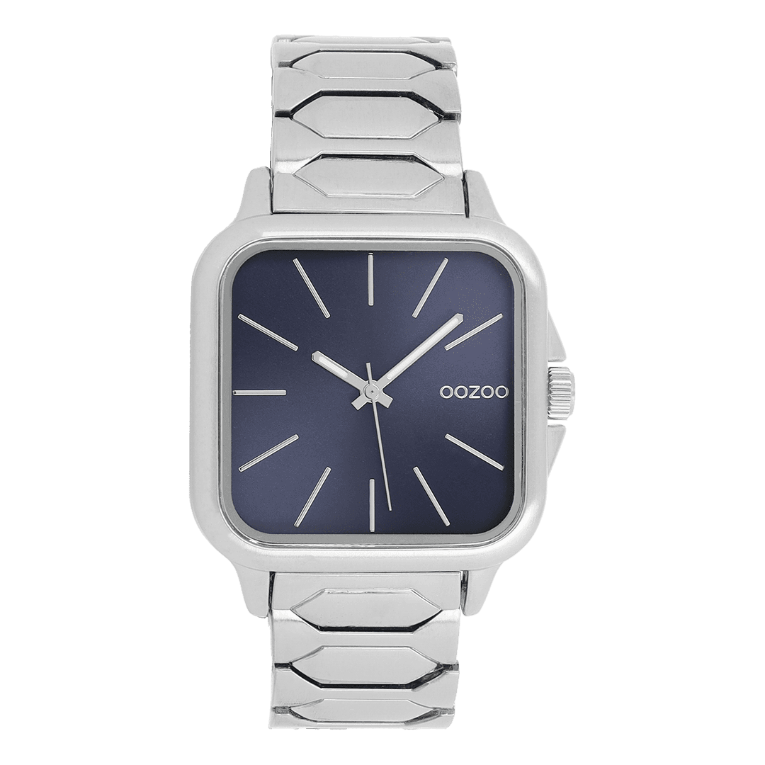 Ρολόι OOZOO Timepieces Τετράγωνο Ασημί 44mm με Blue Sunray — C11601