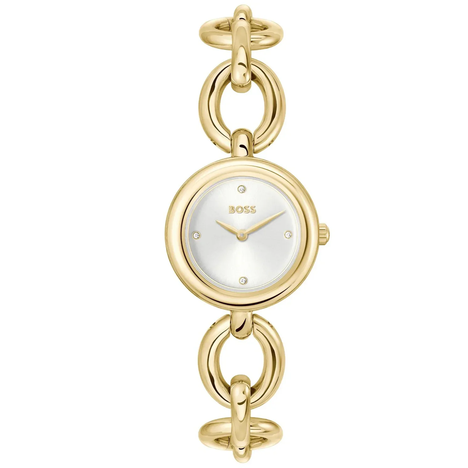 Γυναικείο Ρολόι Hugo Boss Double B 1502792 – Χρυσό Μπρασελέ, Ασημί Καντράν 28mm