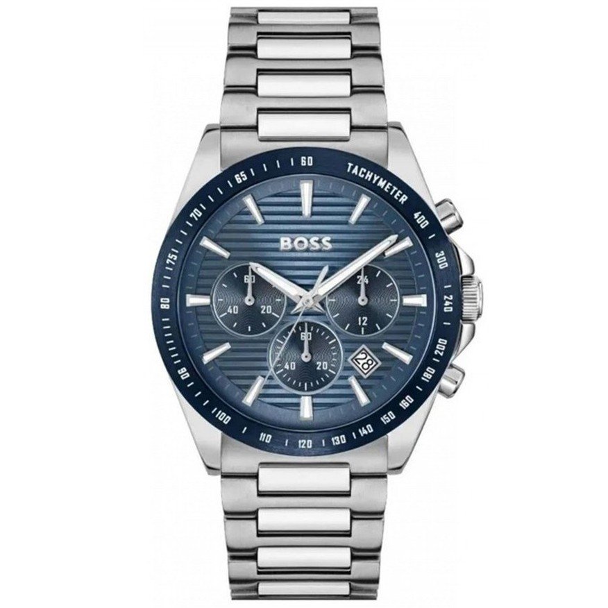 Ανδρικό Ρολόι Hugo Boss Strike 1514240 – Ασημί Ατσάλινο Μπρασελέ, Μπλε Καντράν 41mm