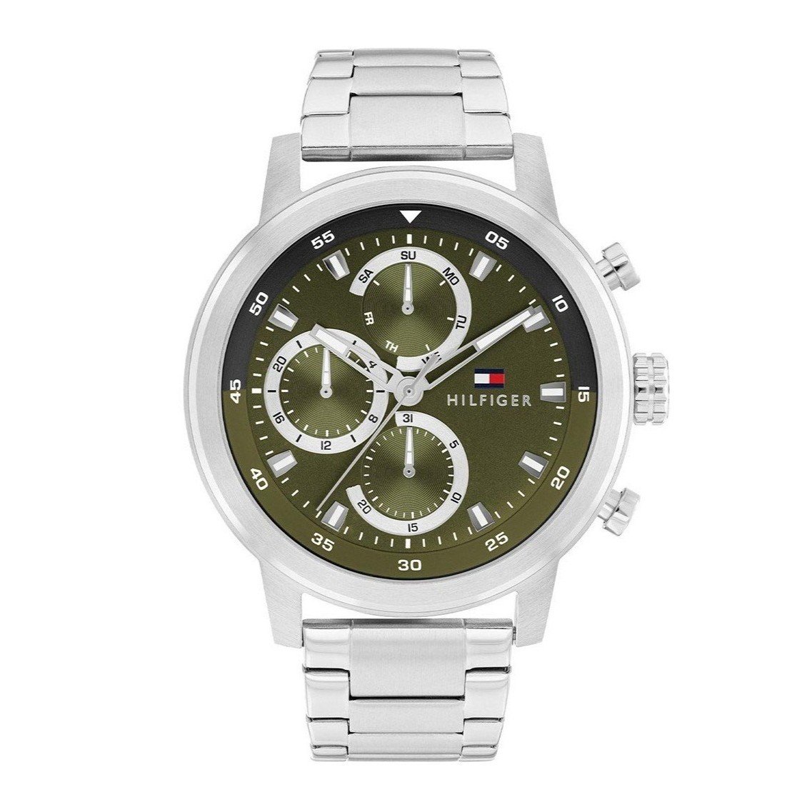 Ανδρικό Ρολόι Χρονογράφος Tommy Hilfiger Rocky 1792180 με Ατσάλινο Μπρασελέ και Πράσινο Καντράν 46mm