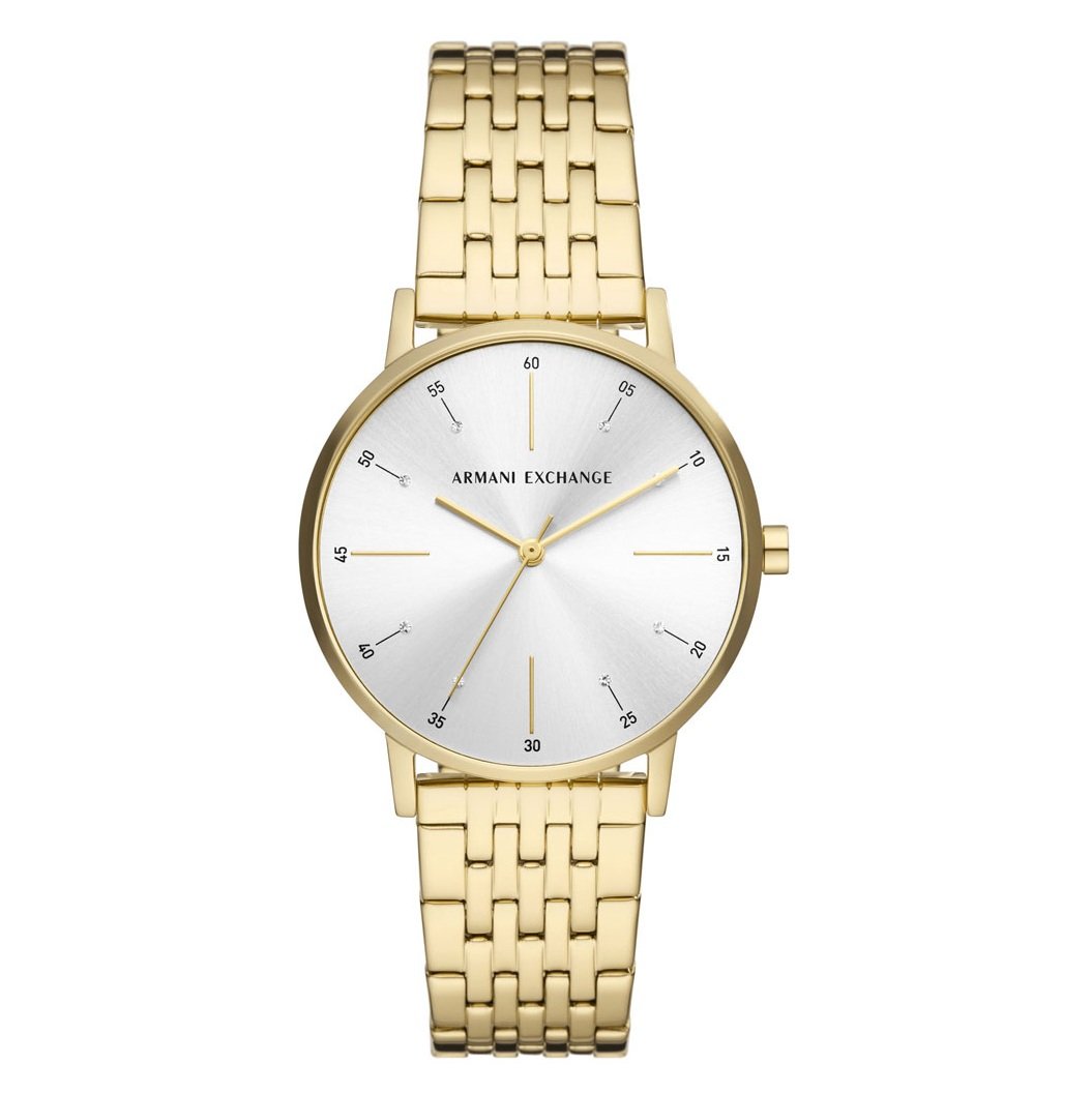 Γυναικείο Ρολόι Armani Exchange Crystals AX5579 με Χρυσό Μπρασελέ & Ασημί Καντράν