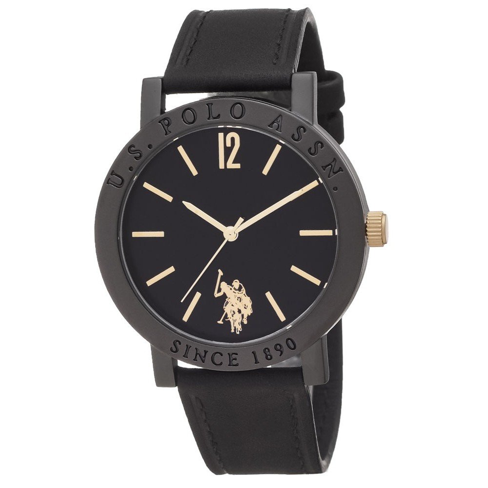 Ανδρικό Ρολόι U.S. Polo Assn. Roman USP4931YG με Μαύρο Δερμάτινο Λουράκι