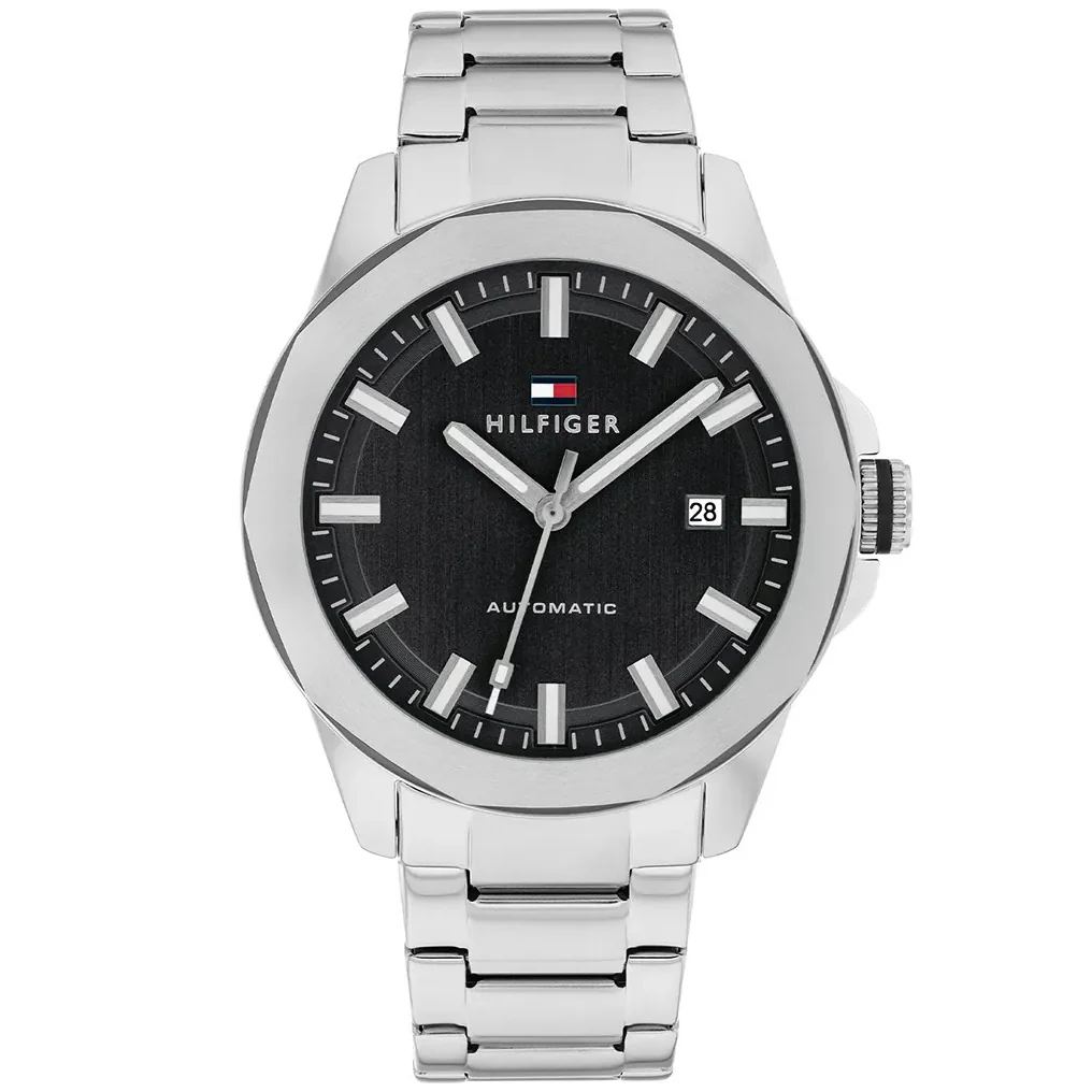 Ανδρικό Ρολόι Tommy Hilfiger Lars – Αυτόματο, Χρονογράφος, Ασημί Μπρασελέ, Μαύρο Καντράν 42mm