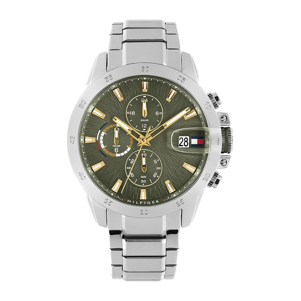 Tommy Hilfiger 1792197 – Ανδρικό Ρολόι με Λαδί Καντράν 43mm  & Ασημί Μπρασελέ