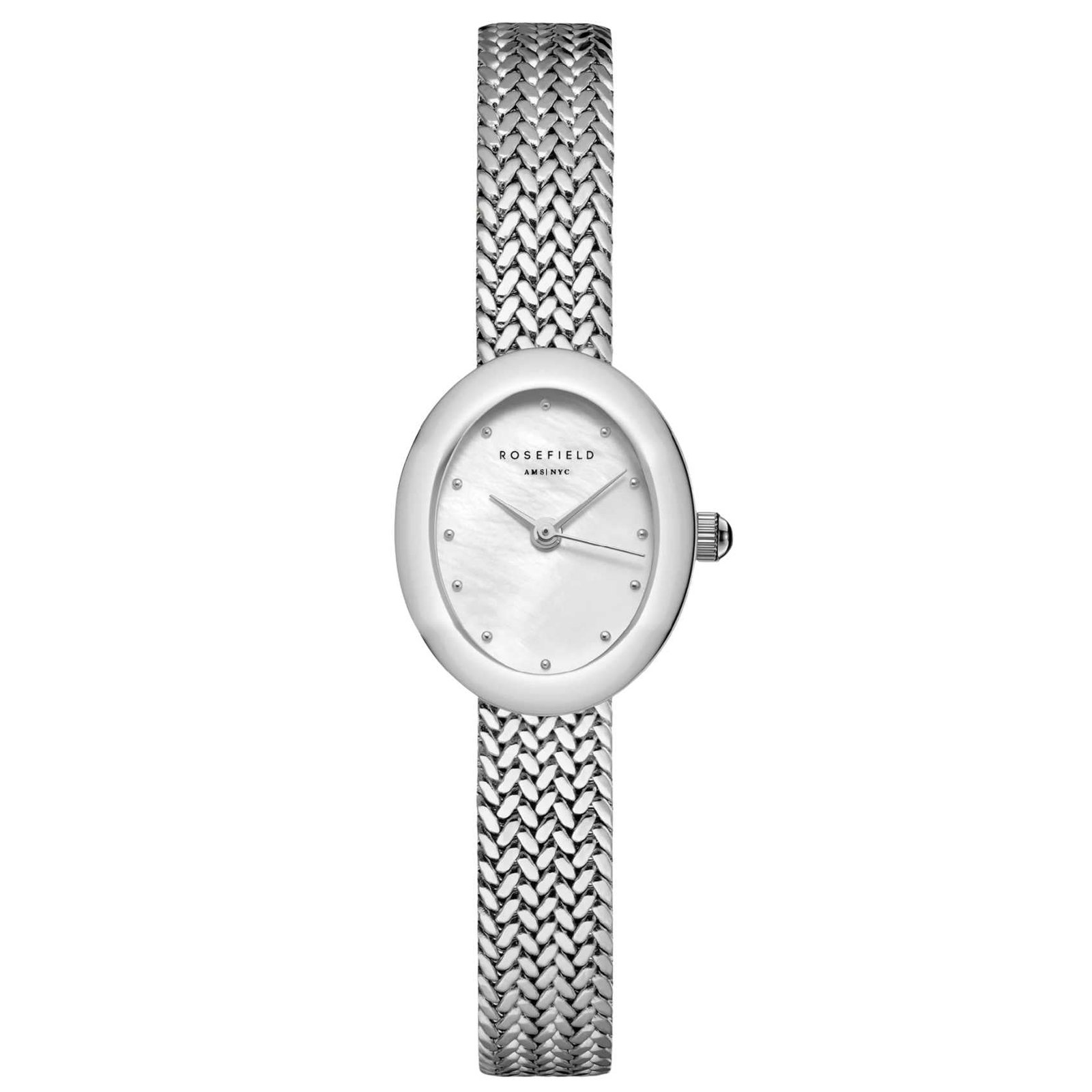 Rosefield Mini Oval Silver MWSMS-M05 – Γυναικείο Ρολόι με Ασημί Ατσάλινο Μπρασελέ & Άσπρο Φίλντισι Καντράν