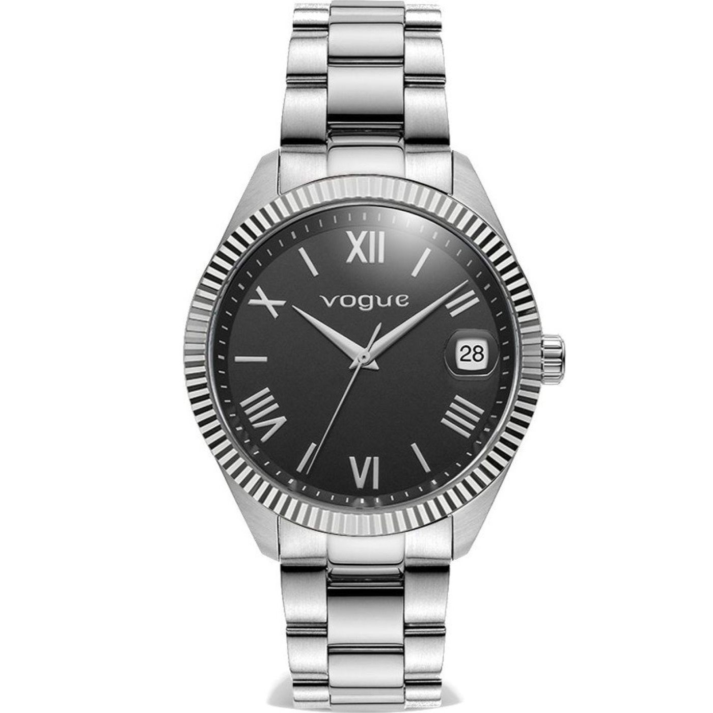 Vogue Rey Silver Stainless Steel Bracelet Black