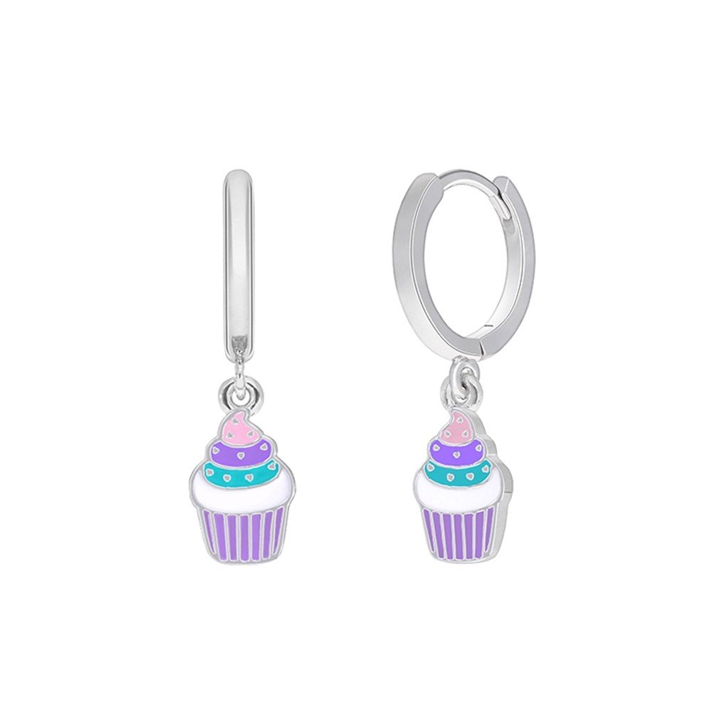 Παιδικά Σκουλαρίκια Κρίκοι από Ασήμι 925 με Cupcake