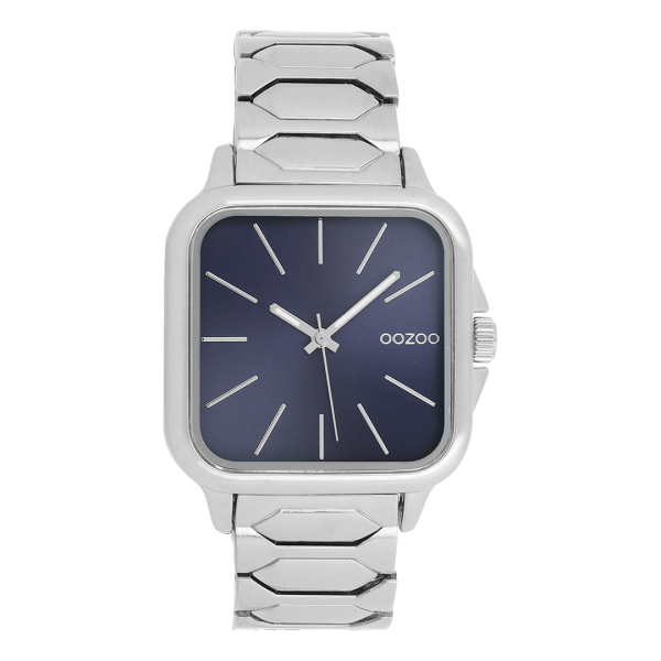 Ρολόι OOZOO Timepieces Τετράγωνο Ασημί 44mm με Blue Sunray — C11601