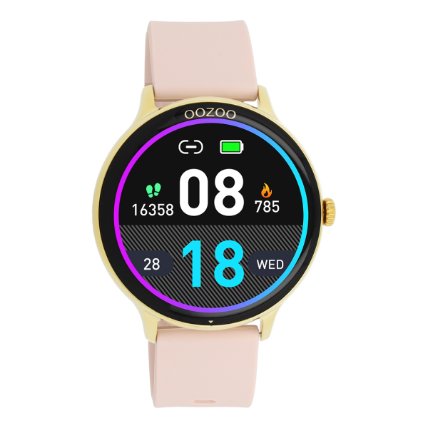 Ρολόι OOZOO Smartwatch Χρυσό 45mm με Pink Grey Λουράκι — Q00131